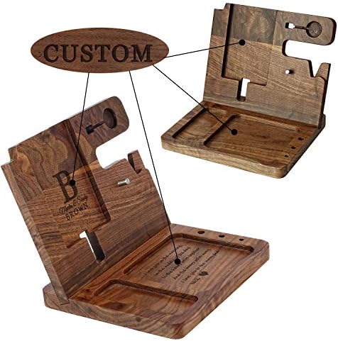Personalized Wooden Charging Docking Station for Dads – Elegant Nightstand Organizer with Fast-Charging Capability, Multi-Compartment Design for Smartphones, Smartwatches, Keys & Wallets – Ideal Custom Father’s Day Gift or Birthday Surprise, Durable Home Essential