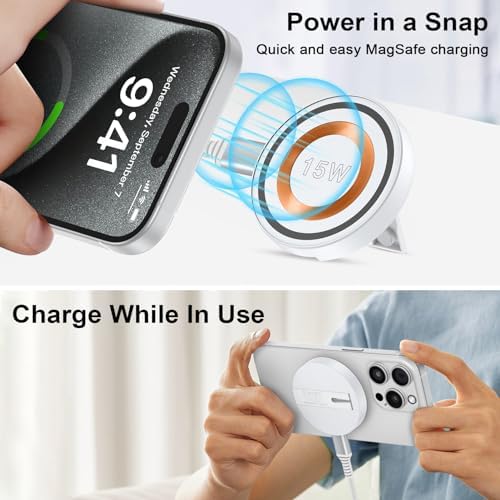 Magnetic Fast Wireless Charger for Samsung Galaxy S24 Ultra & i Phone 16 – Portable Charging Stand with Kickstand for Effortless Hands-Free Use, Enhanced Compatibility & Rapid Power-Up Technology for Android and Apple Devices