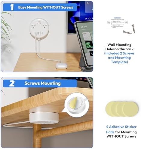 25 ft NTONPOWER Power Strip with 3 AC Outlets & 4 USB Charging Ports – Versatile Wall Mountable Desktop Solution for Home, Office, and Dorm – Sleek White Design for Enhanced Connectivity and Efficiency
