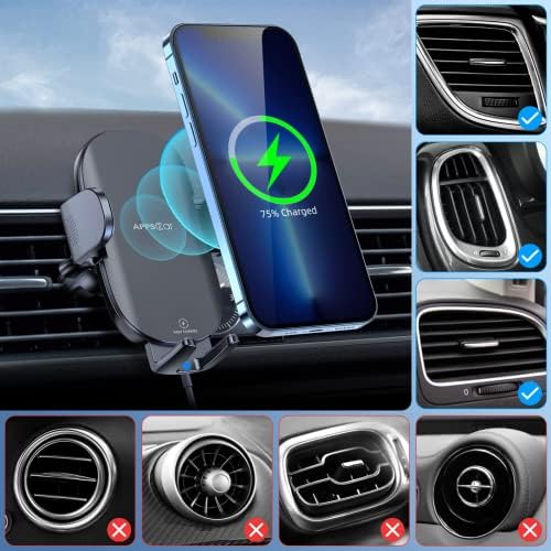 APPS2 15 W Fast Wireless Car Charger & Phone Holder – Versatile Mounting for i Phone 15 Pro Max/Plus, Samsung, LG & More – Ultimate Convenience for Safe Driving with Intelligent Charging Technology – Adjustable Dashboard, Windshield, and Air Vent Compatibility