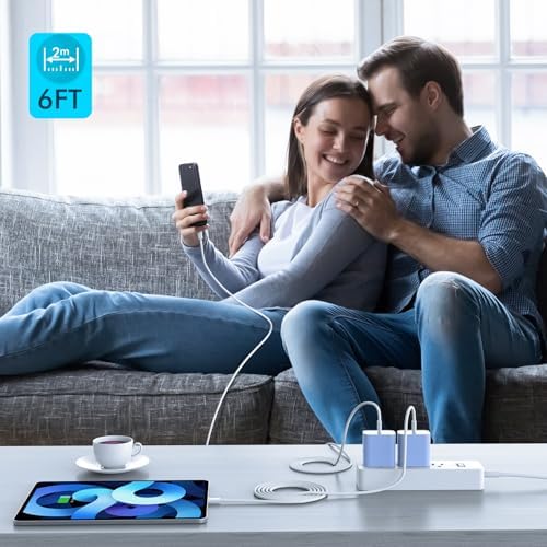 Boost Device Powering with the Apple i Phone 16/15 Fast Charge Essentials Set – MFi Certified 20 W USB-C Blocks & 6 FT Cables in Eye-Catching Purple for Unmatched Charging Speed – Ideal for i Phone 16/15 Series and i Pad with Advanced Durability and Flexibility