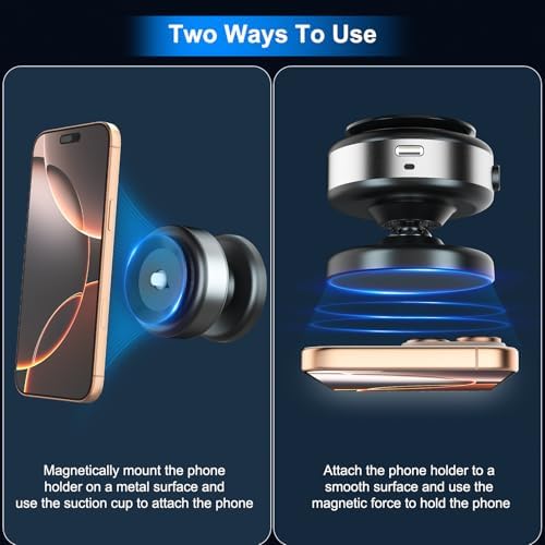 Revolutionary 360-Degree Rotatable Magnetic Car Phone Holder – Electric Vacuum Suction Mount for Flat Surfaces, Perfectly Compatible with Mag Safe i Phones, Sleek Silver Design for Ultimate Convenience and Safety on the Road