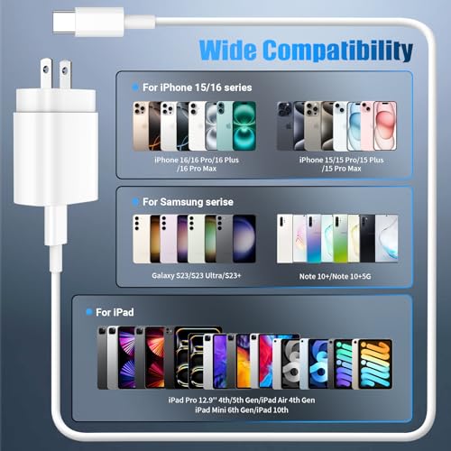 30 W USB-C Fast Charging Duo for i Phone 16/15 Pro Max & Galaxy S24 – Enhanced Dual-Pack with 6 FT & 10 FT Cables for Rapid Power Delivery at Home, Office, or On-the-Go