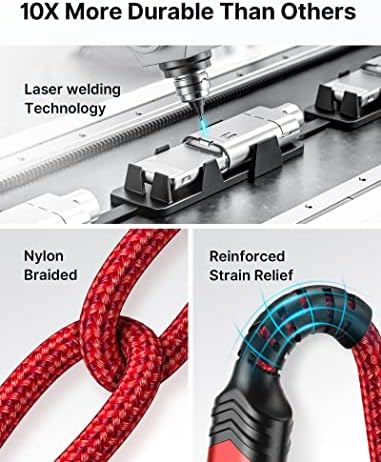 JSAUX 6 FT USB C to Lightning Cable – Apple MFi Certified Fast Charging Cord for i Phone 14/13/12 Series – Durable Braided Nylon, Tangle-Free Design, Vibrant Red – Optimal Compatibility & Speed for Seamless Connectivity