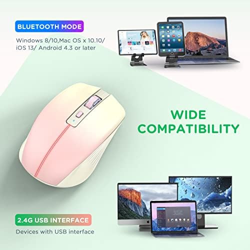 Streamlined Bluetooth Wireless Mouse – Rechargeable Ergonomic Multi-Device Mice (Tri-Mode: BT1/BT2 + 2.4 GHz) with USB Receiver, Stylish Khaki to Pink Design for Laptop, Mac Book, PC, i Mac, i Pad – Ultimate Comfort & Flexibility for Effortless Productivity