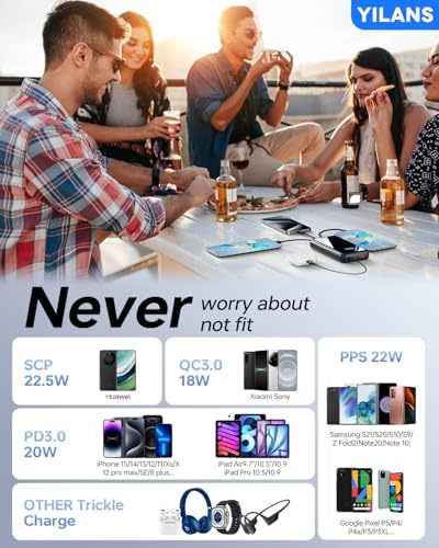 Extraordinary 42800 m Ah Portable Charger with Integrated Cables – 22.5 W PD Fast Charging Power Bank for i Phone 16/15/14/13/12 & Android – Charge Up to 6 Devices at Once with Advanced Safety Features – Optimal Travel Companion with User-Friendly LED Display Experience unparalleled charging capabilities with our cutting-edge 42800 m Ah portable power bank, designed for seamless compatibility with i Phones (16-11 series) and popular Android devices like Samsung S23/S22/S21. Featuring built-in cables (Type-C, i OS, Micro, USB-A), this all-in-one powerhouse eliminates the need for multiple cords and adapters, making it perfect for dynamic lifestyles. With lightning-fast 22.5 W PD fast charging technology, boost your i Phone 15 to 60% in just 30 minutes while safeguarding your devices with intelligent charging recognition. This versatile charger supports simultaneous charging for up to 6 devices, ideal for travel, camping, or outdoor adventures. The compact design (5.61”x2.88”x1.12”) and intuitive LED display ensure you’re always in control of your power needs. Stay connected and worry-free with built-in security features that monitor and prevent overcharging. Elevate your on-the-go lifestyle with this essential power bank!