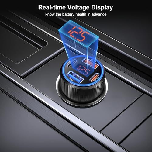 4-Port Fast Charging Car Charger for i Phone 16 & 15 Pro Max – Besgoods USB-C Adapter with Integrated Voltmeter & 3 ft Retractable Cable for Galaxy S24 & A15 Android – Ultimate Travel Charging Solution