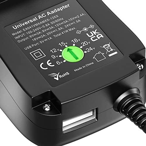 Universal Multi-Voltage AC/DC Power Supply Adapter – 41 W Charger with 8 Selectable Tips for 6 V to 24 V Devices, 1500 m A Output, Compact Design for Home and Office Electronics, Reliable and Efficient Power Solution