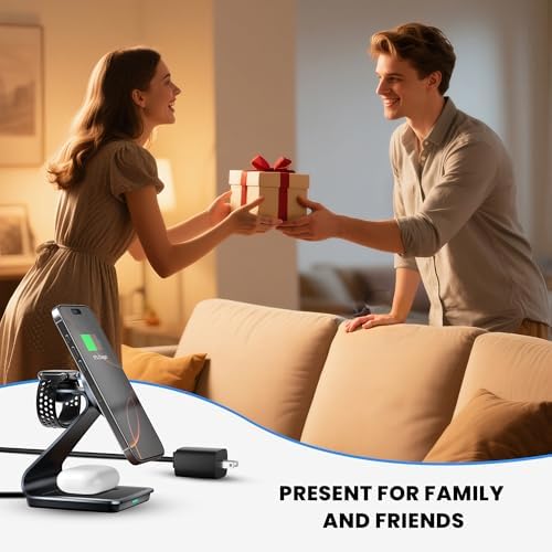 Ultimate 3-in-1 Wireless Charging Station for i Phone 16/15/14/13/12 – Mag Safe Certified Fast Charger for Apple Watch & Air Pods Pro with 18 W Adapter & Cable Included – Sleek Design with Enhanced Safety Features for Home & Office Use