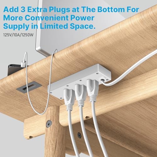 CCCEI 6-Outlet Recessed Power Strip with Dual USB-C Ports – Sleek Flush Mount Charging Station for Desks & Nightstands, 10-Foot Cord for Flexible Setup, Ideal for Home & Office Power Needs, White Finish