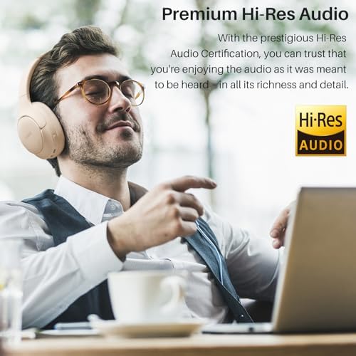 TOZO HT2 Wireless Over-Ear Headphones with Superior Active Noise Cancellation – Immerse in 60-Hour Playtime, Personalized Hi-Res Audio with Custom EQ, and Rich Deep Bass – Luxurious Khaki Design for Home, Office, and Travel Enthusiasts Seeking Unmatched Comfort and Sound Quality