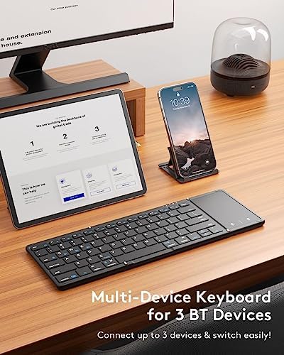 Samsers Portable Foldable Bluetooth Keyboard with Touchpad – Multi-Device Wireless Travel Companion for i OS, Android, Windows & Mac OS – Effortless Workflow with Bluetooth 5.1 and Long Battery Life – Perfect for On-the-Go Professionals