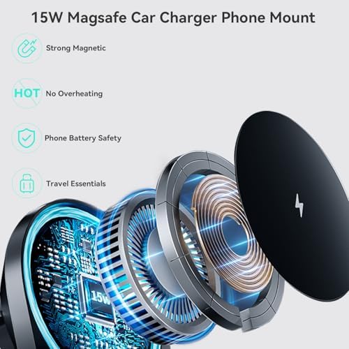 Mag Safe Civic Mount Charger for 2016-2021 Honda Civic – Premium Fast Charging Solution for i Phone 16/15/14/13/12/Mini Series with Intelligent Heat Dissipation – Effortless Installation & Secure Grip for Enhanced Driving Safety and Convenience