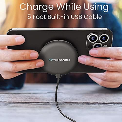 Revolutionize Your Charging Experience with the Techsmarter 15 W Fast Wireless Charger Pad – Secure Suction Cup Design for i Phone 14, Samsung S23, and Pixel Devices, Enhanced Anti-Slip Technology for Optimal Stability, Compact and Stylish with LED Charging Indicator for Effortless Power Delivery