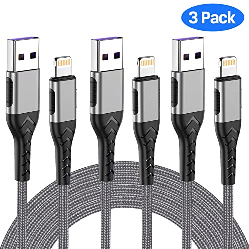 Durcord 10 FT MFi Certified i Phone Charger – 3-Pack Fast Charging Lightning Cables with Durable Nylon Design for Enhanced Compatibility & Performance, Ideal for i Phone XS Max/XS/XR/X/8/7/6 S/6/Plus/SE/i Pad – Sleek Silver Finish for Modern Tech Users