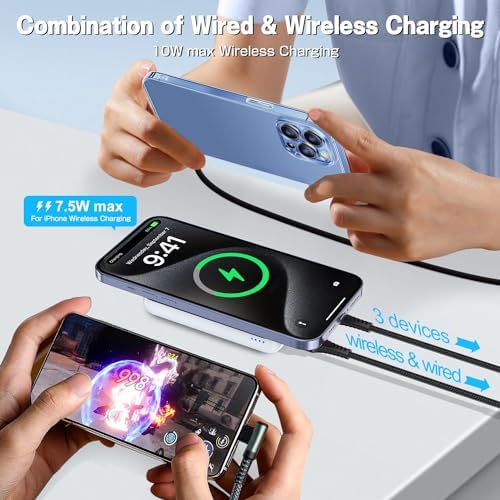 Mag Safe Wireless Power Bank – 5000 m Ah Slim Magnetic Charger for i Phone 16/15/14/13 Series & Samsung – Multi-Device Fast Charging with USB-C & A Ports – Lightweight Travel Essential with Safety Protection – Effortless Gaming & Photography Power Solution