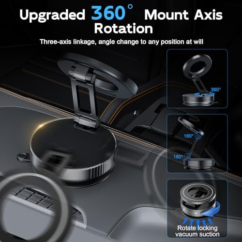 Magnetic Suction Cup Phone Mount for Magsafe, Foldable and 360° Retractable Hands-Free Vacuum Car Phone Holder for Car/Gym/Mirror/Smooth Surface, Compatible with iPhone Android, White – Enhanced Compatibility and Speed