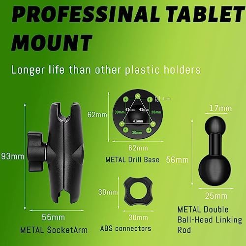 Heavy-Duty Metal Tablet Mount for Vehicles – Versatile 360° Adjustable Holder for Dashboards, Walls & Desks, Fits 7-14.6 Inch Tablets – Ultimate Stability & Quick-Release Design for On-the-Go Professionals