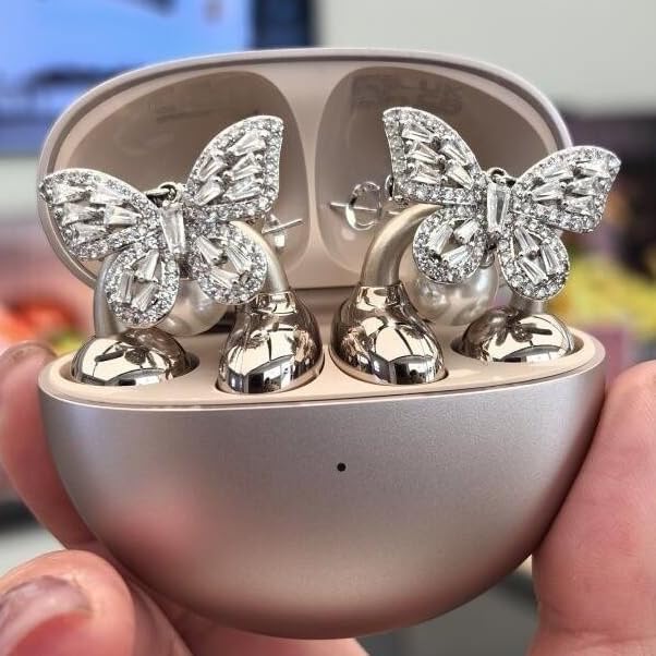 Elevate Your Earbuds with a Chic Silver Rhinestone Bow Clip-On Accessory – Customizable DIY Earbud Decor for Fashion-Forward Audio Enthusiasts – Perfect for Daily Use & Special Events