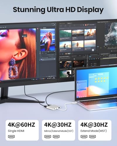 Fophmo Dual HDMI Adapter – 4 K@60 Hz USB C Hub with 100 W Power Delivery & USB-A Port for Enhanced Dual Screen Experience – Perfect for Gamers & Professionals Seeking Stunning Visual Clarity and Seamless Multitasking