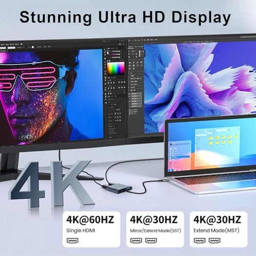 Elevate Your Workflow with the USB C to Dual HDMI Adapter – Ultimate Type C HDMI Splitter for Dual Monitor Setups, Featuring Fast USB 3.0 Hub and 100 W Power Delivery for Mac Book, Dell XPS, HP, Surface & Chromebook – Ideal for Multitasking and Professional Use