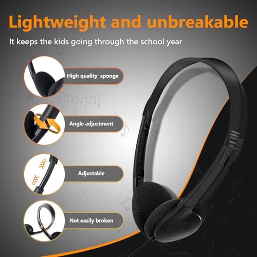 Classroom-Ready Wired On-Ear Headphones for Kids – 25-Pack with 3.5 mm Jack for Exceptional Sound Clarity – Ideal for Engaging Online Learning, Durable and Comfortable for All-Day Use in Educational Environments