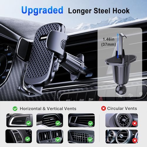 2025 Enhanced Car Phone Holder – Universal Vent Mount for i Phone 16 Pro Max, 15, 14, 13, SE & Android – Upgraded Metal Hook Clip with Wider Clamp for Thicker Cases – 360-Degree Rotation for Optimal Viewing – Secure, Easy Installation for Safe Navigation & Hands-Free Use