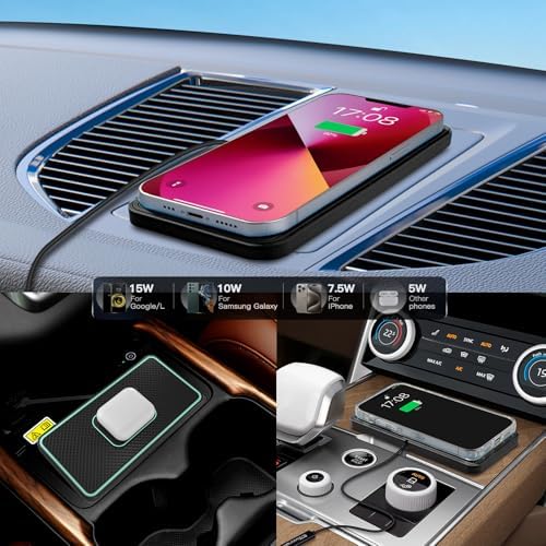 Fast Wireless Car Charger Pad by SANMIDO – Cordless Non-Slip Charging Mat for i Phone 11/12/14/15 & Galaxy S21/S22/S23/S24 – Enhanced Compatibility for Effortless On-the-Go Charging – Sleek Design for Secure Use in Any Vehicle