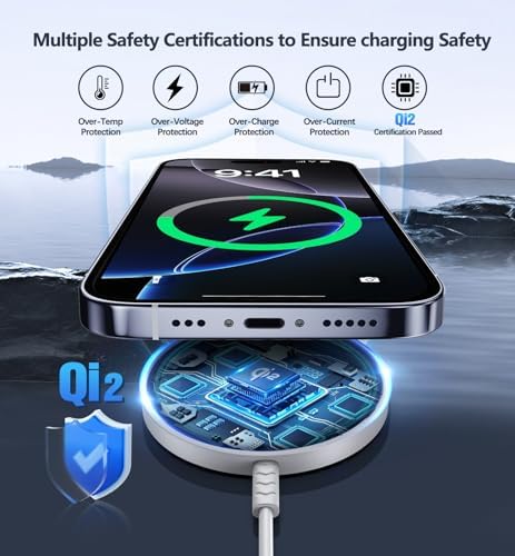 Elevate Your Charging Experience with the Qi2 Certified Magnetic Wireless Charger – 2 Pack 15 W Fast Charging Pads for i Phone 16/15/14/13/12 & Air Pods 3/2/Pro – Dual Port Design for Enhanced Versatility and Effortless Magnetic Alignment – Streamlined, Portable Charging Solution for Home, Office, and Travel