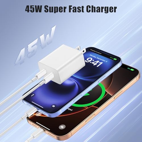 20 W USB-C Fast Charging Wall Charger for i Phone 15/16 & i Pad – Includes 3 Versatile USB-C to C Cables (3 ft, 6 ft, 10 ft) – Ultimate Compatibility with i Phone 15 Pro Max, i Pad Pro, and Samsung Devices – Compact Travel-Friendly Design with Enhanced Safety Features Against Overheating & Overcharging