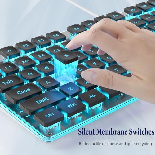 Surmen G1000 Pink Backlit Typewriter Keyboard – Full-Size 104 Keys with Silent Membrane, Durable Metal Panel, USB Wired for Effortless Gaming and Office Use – Stylish, Quiet, and Efficient Typing Experience