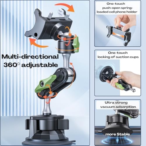 Ultra-Stable Suction Cup Phone Mount for Vloggers – 360° Rotating Holder for Windshield, Roof, and Car Window – All Smartphone Compatibility – Secure & Easy Installation for Capturing Stunning Content on the Go