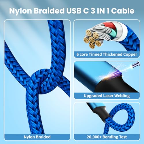 Power Up Your Devices with the 100 W USB C Multi Charging Cable – 3-in-1 Fast Charging Solution Featuring E-Mark Chip for Enhanced Safety and Universal Compatibility with USB C, Lightning, and Micro USB Devices – 5 FT Length, 2-Pack for Ultimate Convenience and Efficiency in Charging Smartphones, Tablets, Laptops, and More