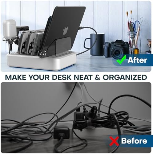 75 W 6-Port USB-C Fast Charging Station with 7 Cables – Multi-Device Dock for i Phone, Samsung, i Pad & More – Ultimate Charging Solution for Home & Office Efficiency
