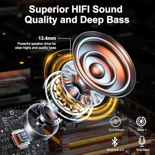 Elevate Your Audio Experience with POMUIC Bluetooth 5.3 Wireless Earbuds – Experience Hi-Fi Stereo Sound with Immersive Deep Bass and Advanced Noise Cancellation – Four ENC Microphones for Crystal-Clear Calls – Dual LED Battery Indicator for Effortless Monitoring – Enjoy Up to 40 Hours of Playtime for Nonstop Enjoyment – Ergonomically Designed for Maximum Comfort During Long Listening Sessions – Effortlessly Connects to Smartphones, Tablets, and Laptops – Transform Your Everyday Listening with Unmatched Clarity and Style!