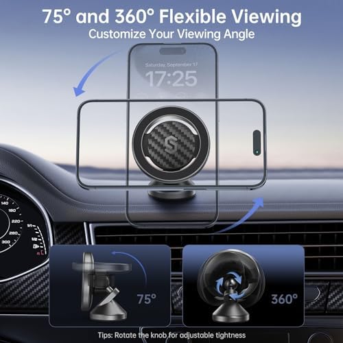 SYNCWIRE 360° Magnetic Car Mount for i Phone & Samsung – Effortless Dashboard Installation with Strong Adhesion – Secure Phone Holder for Safe Navigation and Streaming – Sleek Design for Modern Vehicles – Enhanced Mag Safe Compatibility