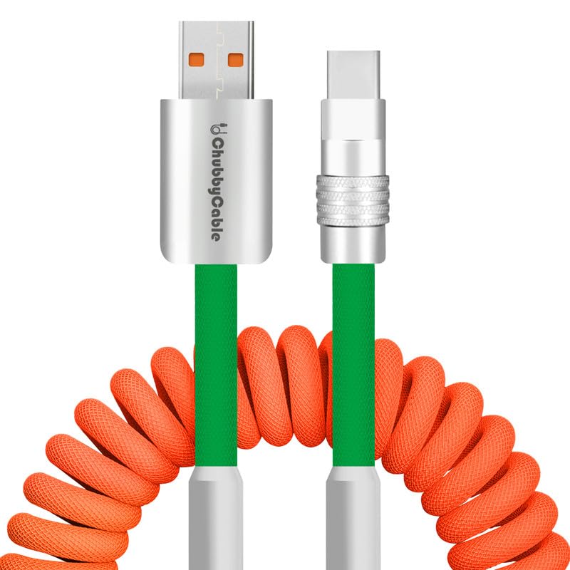 Dynamic Curly Chubby Coiled USB C Cable: 240 W Fast Charge Retractable Spiral Braid Cord for Carplay & Android Auto, Versatile Length 2.29 FT to 3.6 FT, Sleek Black and Red Design, Enhanced Compatibility for All USB-A to Type-C Devices
