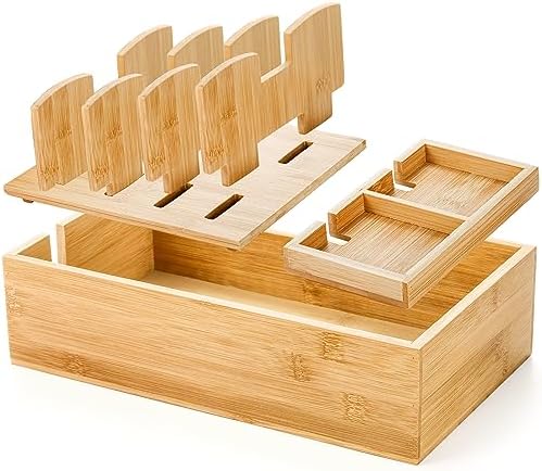 Sustainable Bamboo Multi-Device Charging Hub – Elegant Organizer for Smartphones, Tablets, Laptops & Smartwatches – Rapid Charging Solution for a Neat Workspace with Superior Compatibility and Contemporary Design