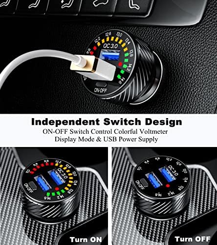 BARCOVAN Dual QC3.0 USB Car Charger Adapter – 36 W 3 A Fast Charging with Colorful Voltmeter Display & Energy-Saving ON/OFF Switch for Ultimate Convenience on the Go – Perfect for Modern Travelers and Tech Enthusiasts