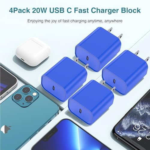 Ultra-Fast 20 W USB C Charger Block – 4 Pack for i Phone 16/15 & Multi-Device Compatibility – Compact Power Adapter for Apple, Samsung, Google – Essential Travel Charging Solution with Enhanced Durability and Safety Features