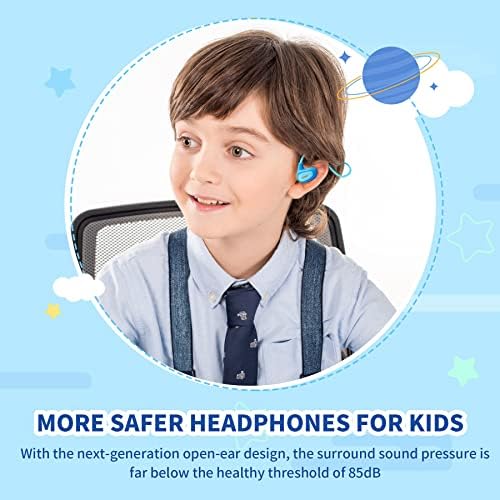 Safe and Comfortable Open Ear Bluetooth Headphones for Kids – Lightweight Wireless Earbuds with Built-in Mic, Navy Blue – Ideal for Learning, Play, and Enhanced Device Compatibility