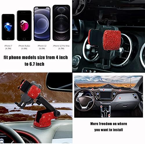 LYCARESUN Crystal Rhinestone Car Phone Mount Holder – Elegant Dashboard & Windshield Stand for Women, Universal Compatibility for Most Smartphones, Stunning Bling Car Accessory, Adjustable Viewing Angles for Hands-Free Navigation, Durable & Easy to Clean