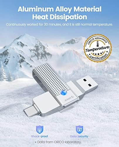 Unlock lightning-fast data transfers with the ORICO 128 GB USB C Flash Drive, a versatile 2-in-1 external SSD designed for the modern tech user. Featuring cutting-edge USB 3.2 Type C connectivity, this high-speed memory stick delivers exceptional read speeds up to 405 MB/s, making it the ideal choice for seamless file access and transfers. Effortlessly connect with your Mac Book, i Phone 15, tablets, laptops, and USB-C smartphones, ensuring compatibility across all your devices. Crafted for durability and efficiency, the innovative heat dissipation design keeps the drive cool during intense usage, enhancing its lifespan. Compact and portable, it’s the perfect companion for students and professionals on the go, allowing you to back up important documents or expand your storage without hassle. Experience the perfect blend of speed, reliability, and convenience with the ORICO USB C Flash Drive—your ultimate data transfer solution.