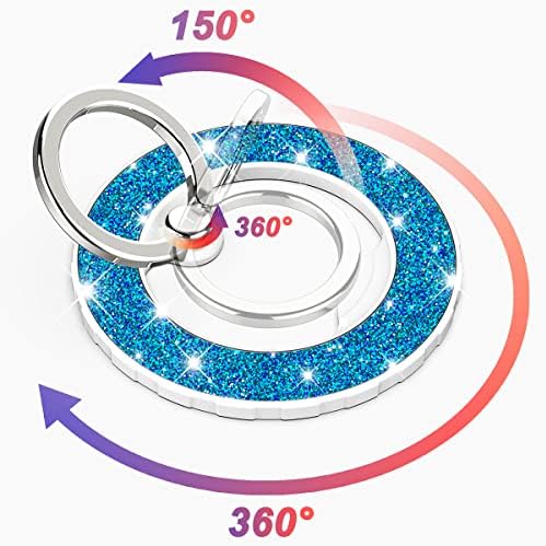 Glittering Magnetic Phone Ring Holder for Mag Safe – Ultra-Strong 2000 g Grip Compatible with i Phone 15, 14, 13, 12 Pro Max, Pro, Plus, Mini – Wireless Charging Friendly with 360° Rotation and 150° Adjustable Kickstand – Stylish Teal Design for Enhanced Functionality and Aesthetic Appeal