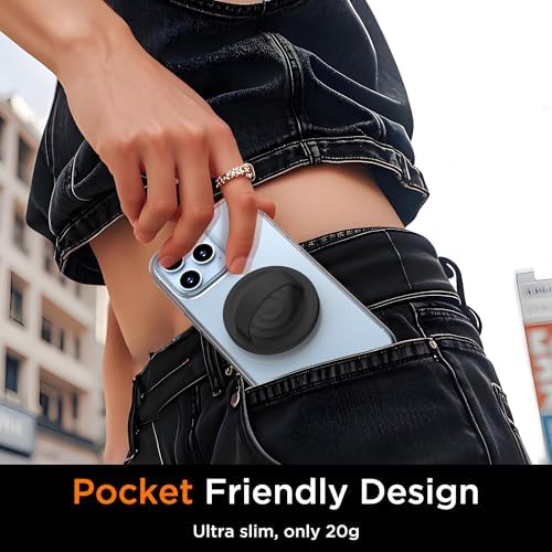 Upgraded Magnetic Phone Grip for i Phone: Premium Silicone Loop Holder with Mag Safe Compatibility – Ergonomic 360-Degree Stand, Non-Slip Design in Sleek Black for Enhanced Comfort and Secure Handling on i Phone 16/15/14/13/12 Pro Max/Plus