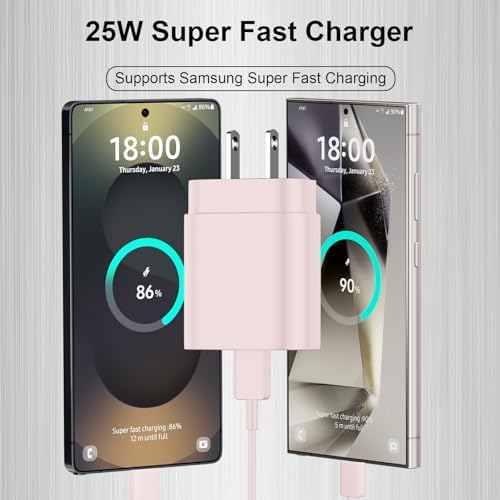 10 Ft USB C Charging Cable with 25 W Fast Charge Block – Optimal Compatibility for Samsung Galaxy S25/S24/S23 Series and Note 20/10 – Durable, Long-Lasting Performance for Home, Office, or Travel Use – Effortless Power for Your Android Devices