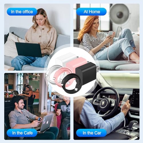 i Phone 14 Fast Charging Power Pack – 3 x 20 W PD USB C Charger Blocks + 3 x 6 FT Lightning Cables in Black, Pink, and White – Ultimate Compatibility for i Phone 14/13/12/11 Models – Rapid Charge & Extended Length for Efficient Use – Premium Quality with Overcurrent Protection