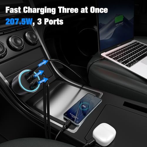 Power Up on the Road: 140 W USB C Car Charger with PD3.1 & PPS Technology for Super Fast Charging, Compatible with i Phone 16 Pro Max, Mac Book Pro/Air, Samsung S25, and Drones – Includes 100 W E-Mark Cord for Ultimate Safety and Efficiency