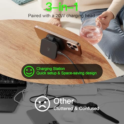 Advanced 3-in-1 Foldable Wireless Charging Station for i Phone 16 Pro Max – Mag Safe Compatible, High-Speed 20 W Charger for i Phone 16/15/14/12/11/X, Apple Watch Ultra/SE, and Air Pods – Enhanced Cooling Technology, Travel-Friendly Design, and Superior Compatibility