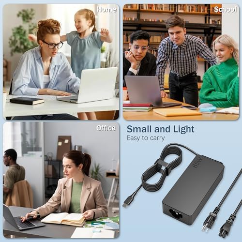 Ultimate 65 W USB-C Fast Charging Adapter for Lenovo Laptops – Compact, Efficient Power Solution for Think Pad, Yoga, and Chromebook Series – Advanced Safety Features for Secure and Reliable Operation on the Go